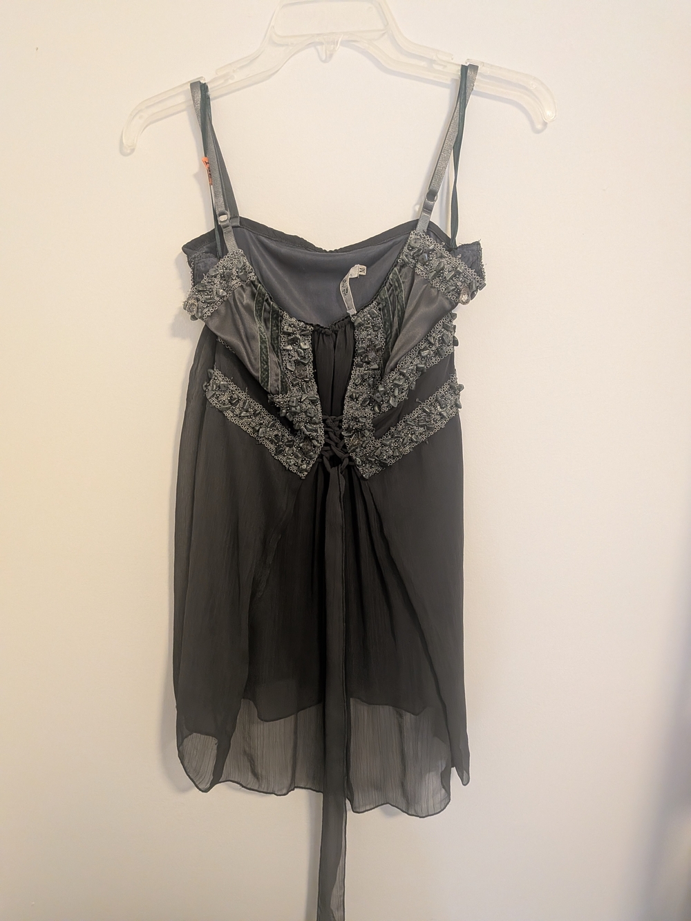 Jeweled Charcoal Chiffon Cami Top | BC Black Cat Fashion | Size M